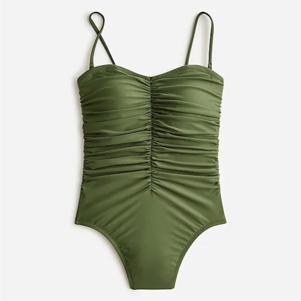 J Crew Ruched 1 Pc Swimsuit Sweetheart Neckline Sz 24/3X Olive Green NWT